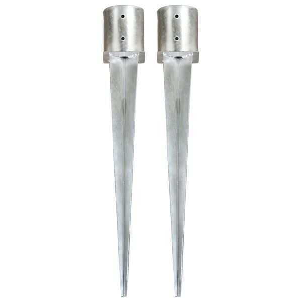 vidaXL Ground Spikes 2 pcs Silver 12x91 cm Galvanised Steel