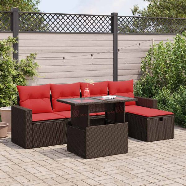 vidaXL 6 Piece Garden Sofa Set with Cushions Brown Poly Rattan Acacia