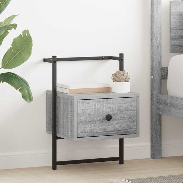 vidaXL Bedside Cabinet Wall-mounted Grey Sonoma 35x30x51 cm Engineered Wood