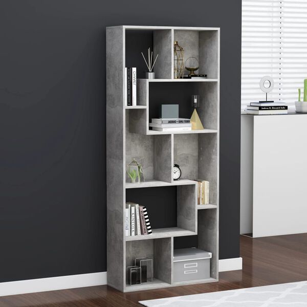 vidaXL Book Cabinet Concrete Grey 67x24x161 cm Engineered Wood