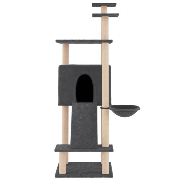 vidaXL Cat Tree with Sisal Scratching Posts Dark Grey 153 cm