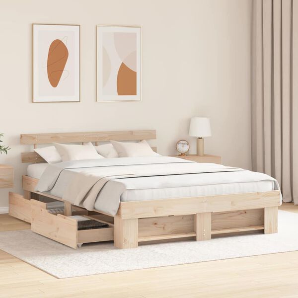 vidaXL Bed Frame with Headboard Brown 140 x 200 cm Solid Pine Wood