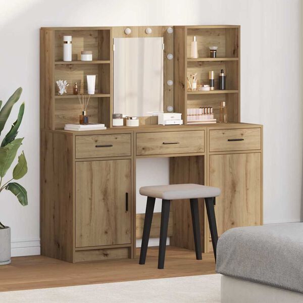 vidaXL Dressing Table Set with Shelf 3 pcs Artisan Oak Engineered Wood