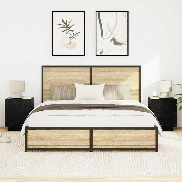 vidaXL Bedside Cabinet 2 pcs Black Oak 45 x 40 x 55 cm Engineered Wood