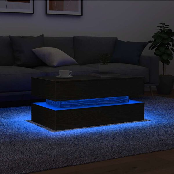 vidaXL Coffee Table with LED Lights Black Oak 90x50x40 cm