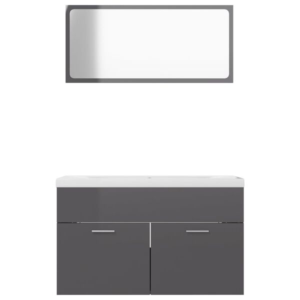 vidaXL Bathroom Furniture Set High Gloss Grey Engineered Wood