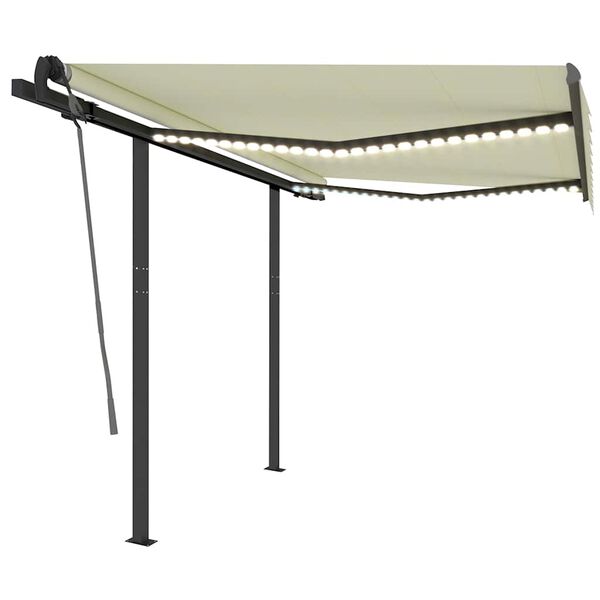 vidaXL Manual Retractable Awning with LED 3x2.5 m Cream