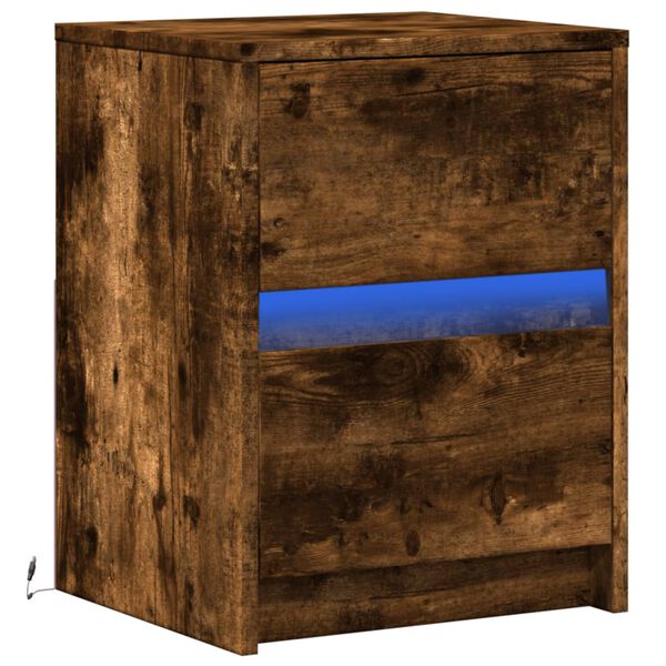 vidaXL Bedside Cabinet with LED Lights Smoked Oak Engineered Wood