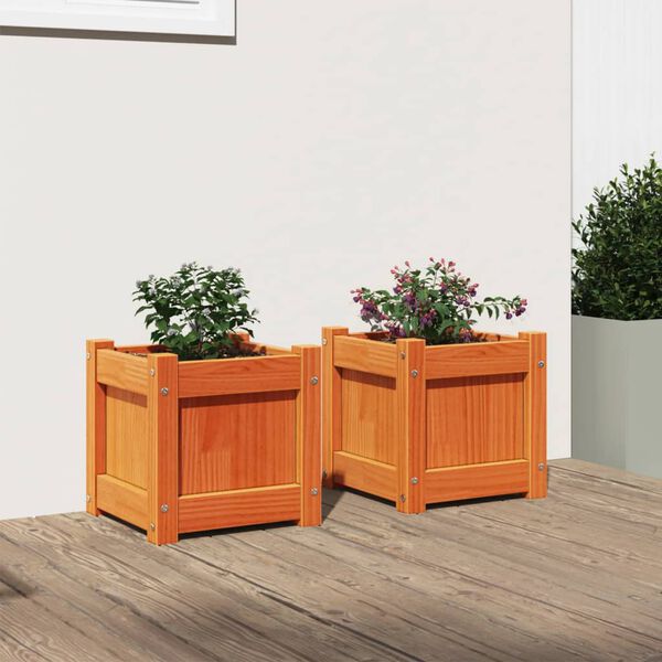 vidaXL Garden Planters 2 pcs Wax Brown Solid Wood Pine