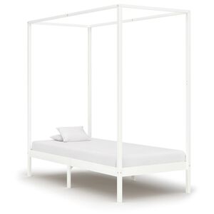 vidaXL Canopy Bed Frame without Mattress White Solid Wood 90x200 cm