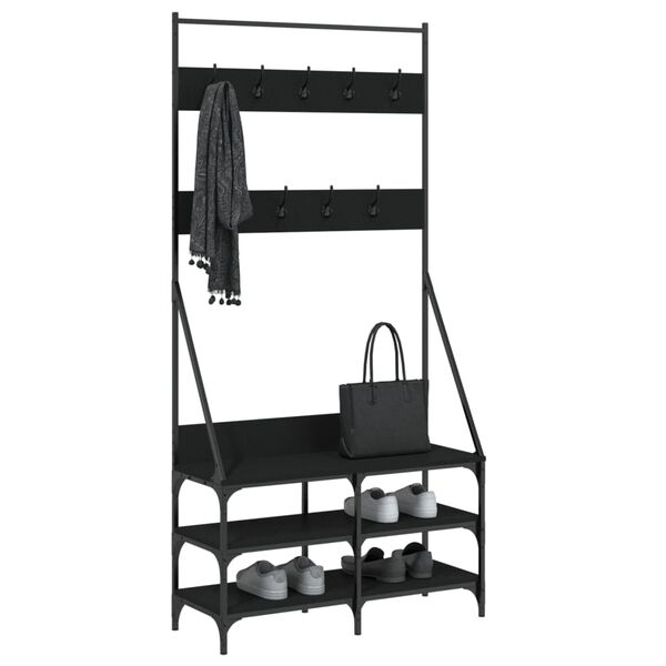 vidaXL Clothes Rack with Shoe Storage Black 90x34x184 cm