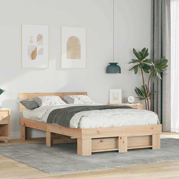 vidaXL Bed Frame with Headboard Brown 120 x 200 cm Solid Pine Wood