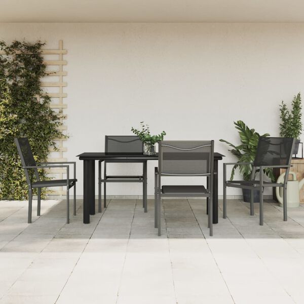 vidaXL 5 Piece Garden Dining Set Black Steel and Textilene