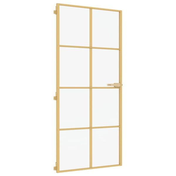 vidaXL Interior Door Slim Golden 93x201.5 cm Tempered Glass and Aluminium
