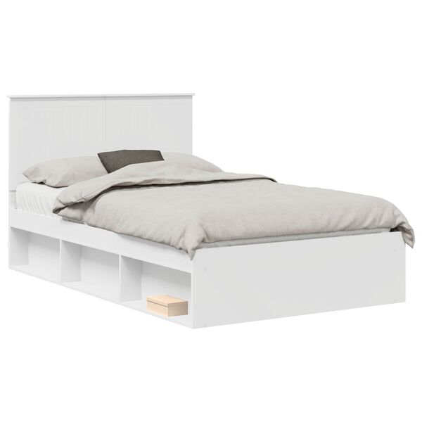 vidaXL Bed Frame with Headboard White 120 x 190 cm Solid Pine Wood