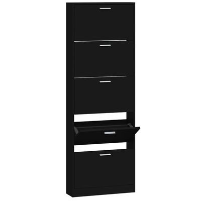 vidaXL Shoe Cabinet Black 59x17x169 cm Engineered Wood