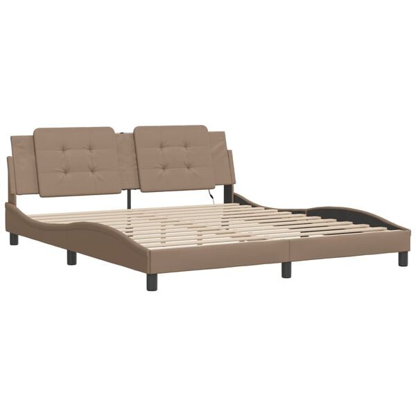 vidaXL Bed Frame with LED without Mattress "Zadar" Cappuccino 180x200 cm