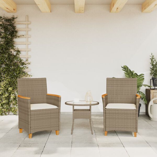 vidaXL Garden Chairs with Cushions 2 pcs Beige Poly Rattan&Solid Wood