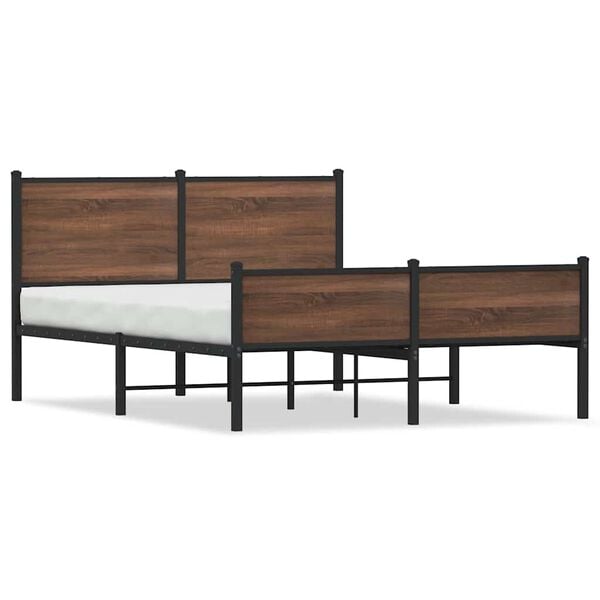 vidaXL Metal Bed Frame without Mattress Brown Oak 150x200 cm King Size