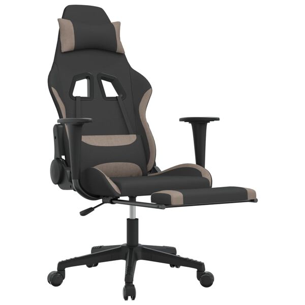 vidaXL Massage Gaming Chair with Footrest Black and Taupe Fabric