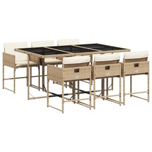 vidaXL 7 Piece Garden Dining Set with Cushions Beige Poly Rattan
