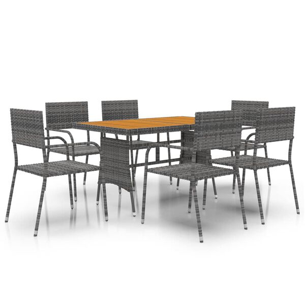 vidaXL 7 Piece Outdoor Dining Set Poly Rattan Grey