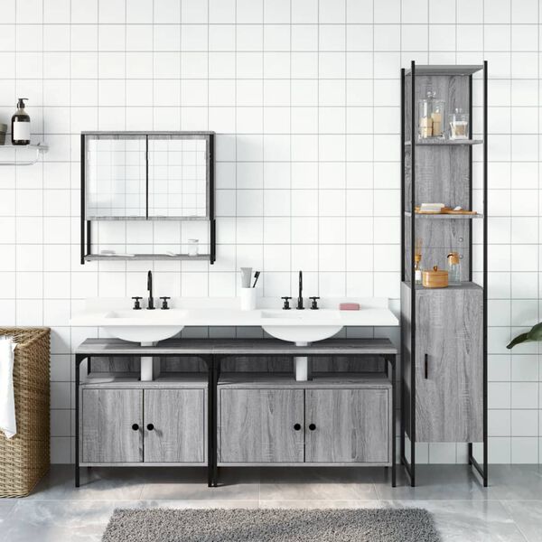 vidaXL 4 Piece Bathroom Furniture Set Grey Sonoma Engineered Wood