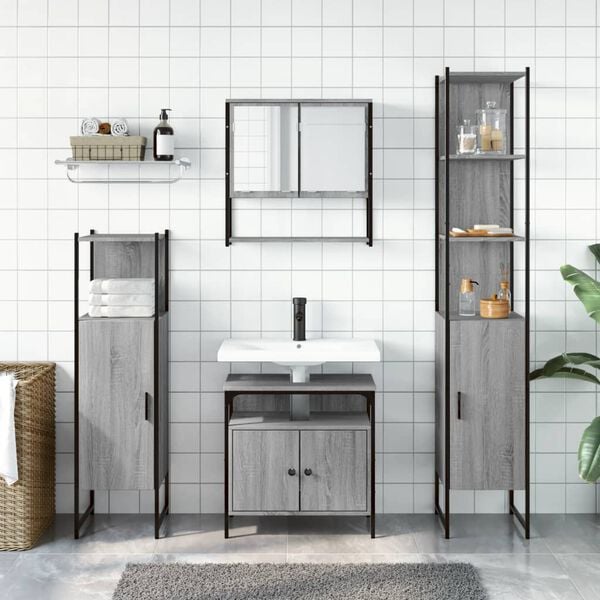 vidaXL 4 Piece Bathroom Furniture Set Grey Sonoma Engineered Wood