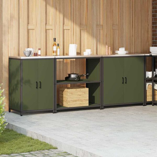 vidaXL Kitchen Storage Set with Shelf Other 3 pcs Olive Green Steel