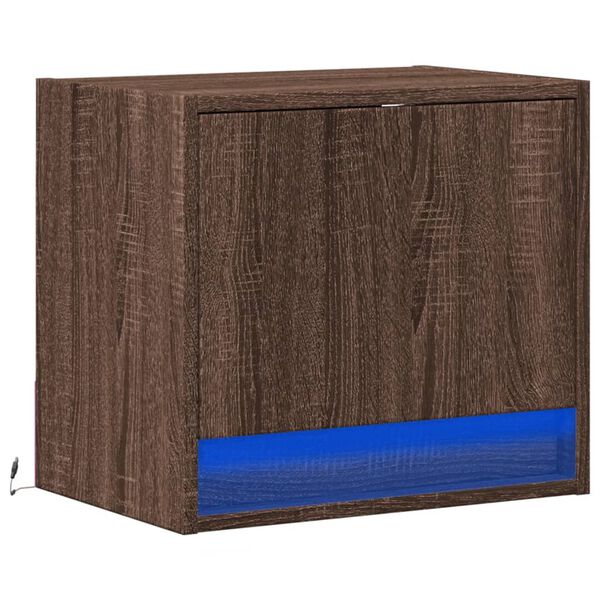 vidaXL Wall-mounted Bedside Cabinet with LED Lights Brown Oak
