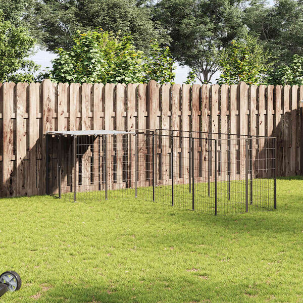 vidaXL Dog Kennel Black 4.84 m² Steel