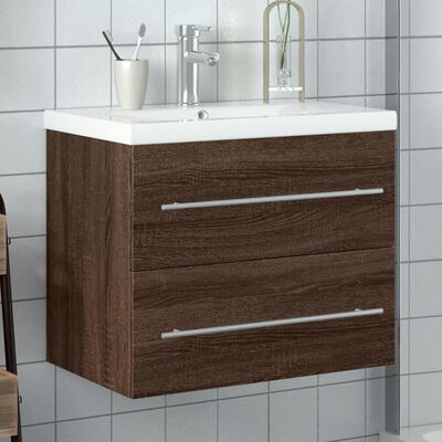 vidaXL Bathroom Sink Cabinet with Built-in Basin Brown Oak