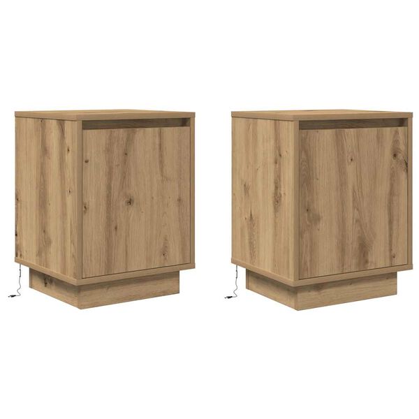 vidaXL Bedside Cabinets with LED Lights&nbsp;2 pcs Artisan Oak 38x34x50 cm