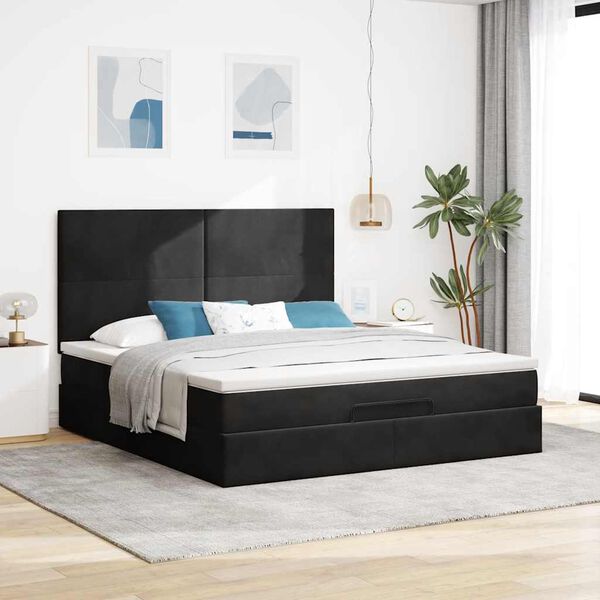 vidaXL Ottoman Bed with Mattresses Black 180x200cm Velvet