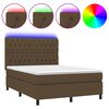 vidaXL Box Spring Bed with Mattress&LED Dark Brown 140x200 cm Fabric