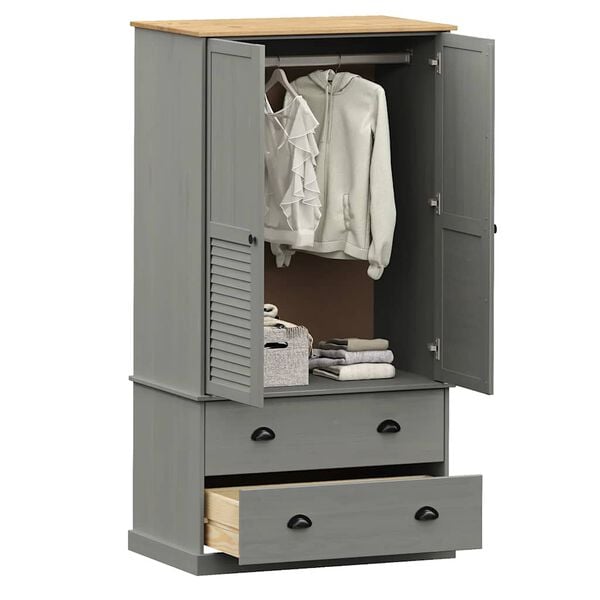 vidaXL Wardrobe VIGO Grey 90x55x170 cm Solid Wood Pine