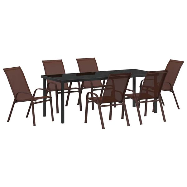 vidaXL Garden Dining Set 7 pcs Brown and Black Powder-coated Steel