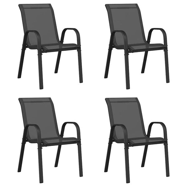 vidaXL Stackable Garden Chairs 4 pcs Black Textilene Fabric