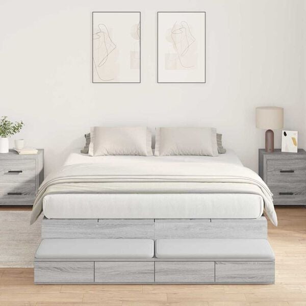 vidaXL Storage Bed Frame Grey Sonoma 160 cm Engineered Wood