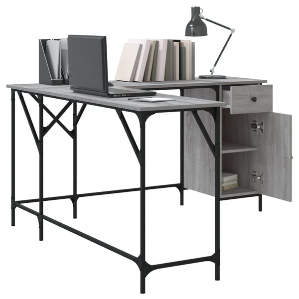 vidaXL Desk Grey Sonoma 141x141x75 cm Engineered Wood