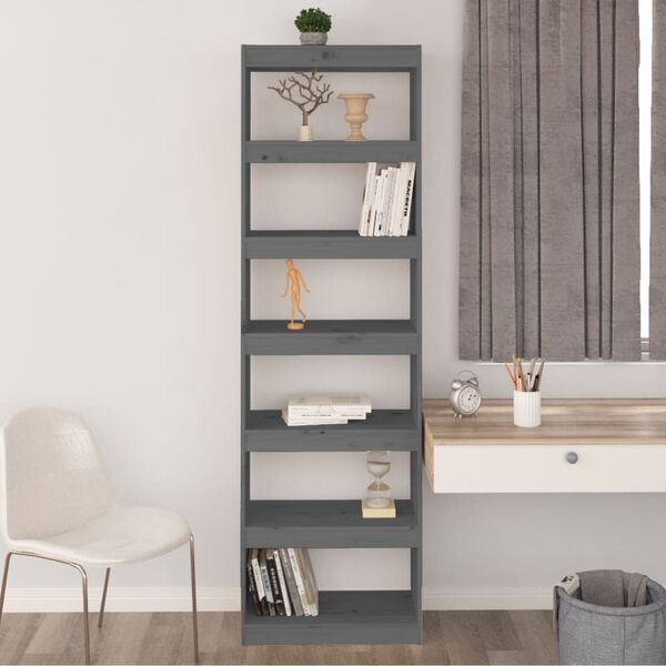 vidaXL Book Cabinet/Room Divider Grey 60x30x199.5 cm Solid Wood Pine