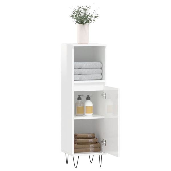 vidaXL Bathroom Cabinet High Gloss White 30x30x100 cm Engineered Wood