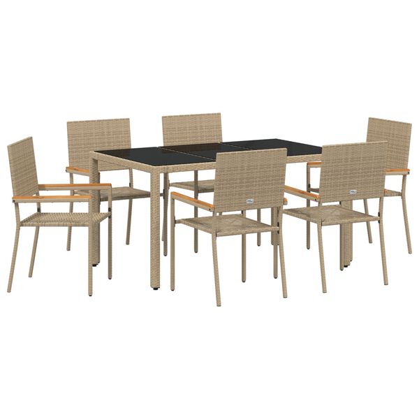 vidaXL Garden Dining Set 7 pcs Beige Poly Rattan