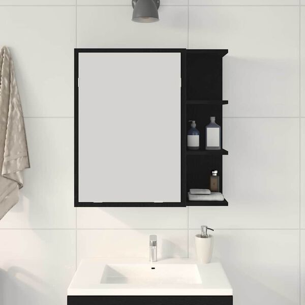 vidaXL Bathroom Mirror Cabinet with Door Black Oak 62.5 x 20.5 x 64 cm