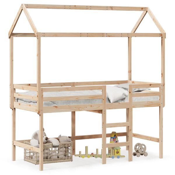 vidaXL Loft Bed with Ladder and Roof without Mattress 90x190 cm Single