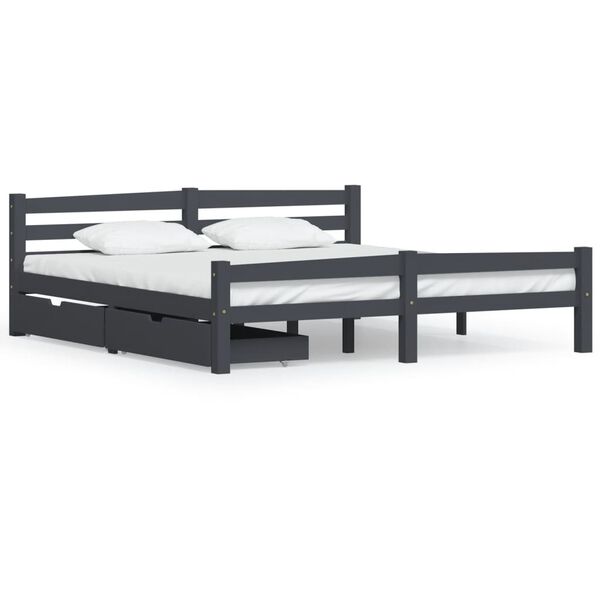 vidaXL Bed Frame without Mattress Dark Grey Solid Pinewood 180x200 cm Super King (322094+321990)