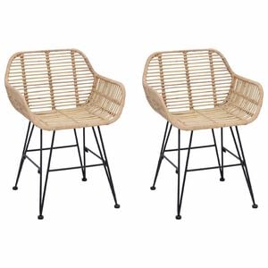 vidaXL Dining Chair 2 pcs Rattan and Iron Natural 55 x 50 x 74 cm