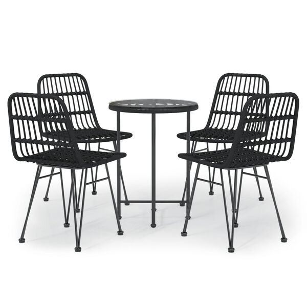 vidaXL 5 Piece Garden Dining Set Black Poly Rattan