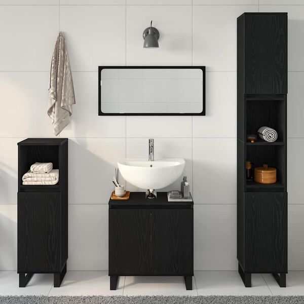vidaXL Bathroom Furniture Set Wall-mounted with Door 3 pcs Black Oak