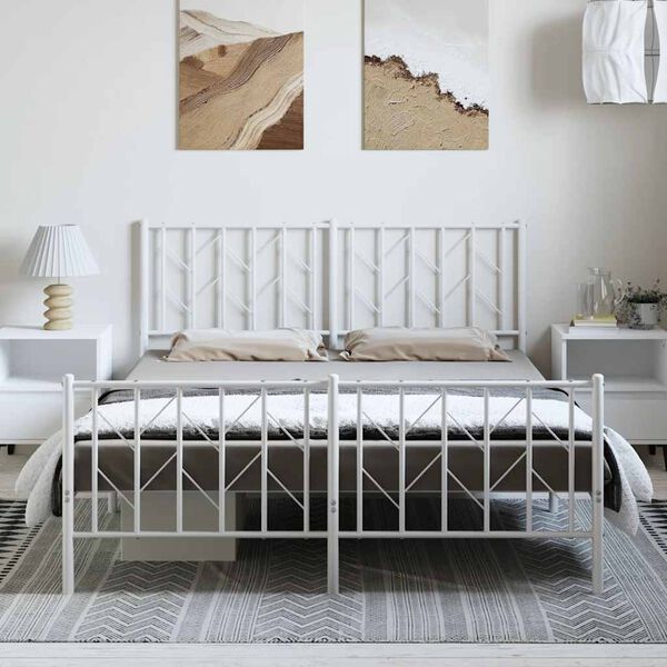 vidaXL Metal Bed Frame without Mattress with Footboard White 193x203cm